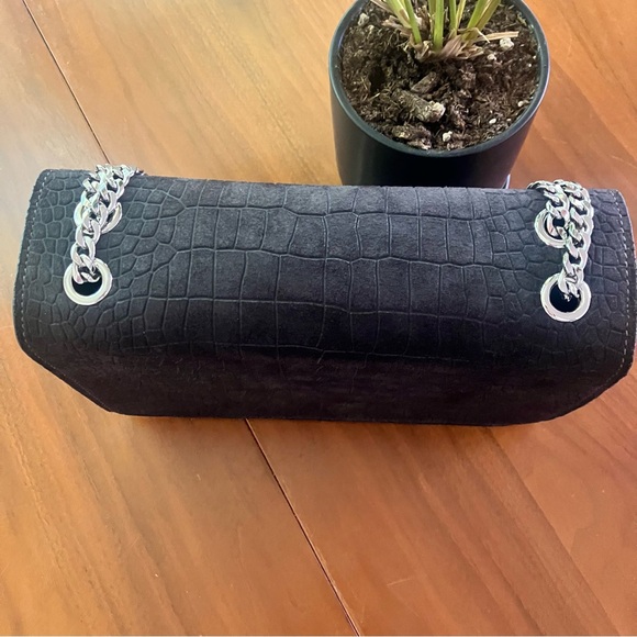 Brandon Blackwood Black Suede Standard Sophia Bag, Silver Hardware, Croc Effect - Picture 4 of 13